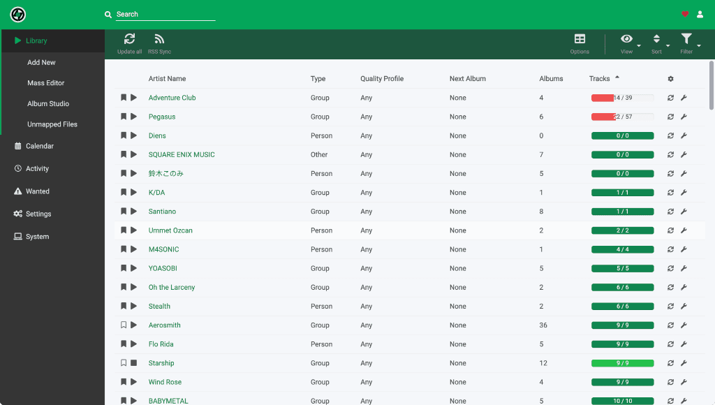 Lidarr interface